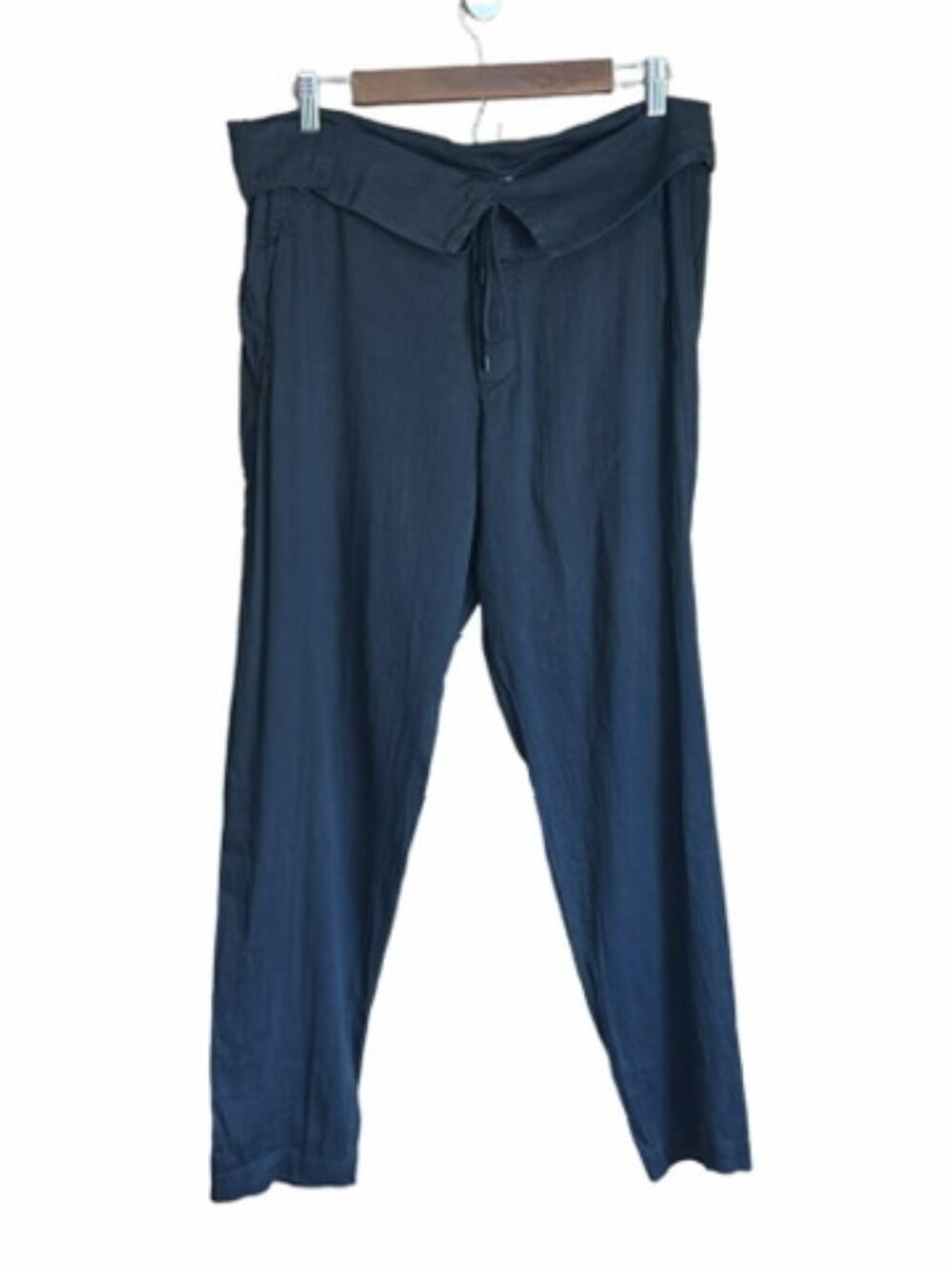 Vince Black Roll Over Drawstring Pants Linen Size 10